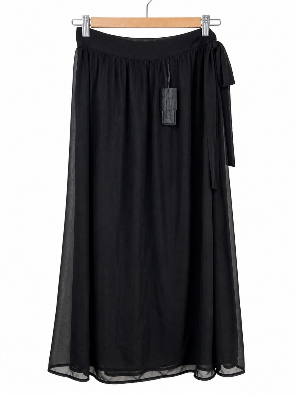 ONLY Black Sheer Maxi Wrap Skirt L/XL Beach Cover-Up Lightweight Flowy NEW